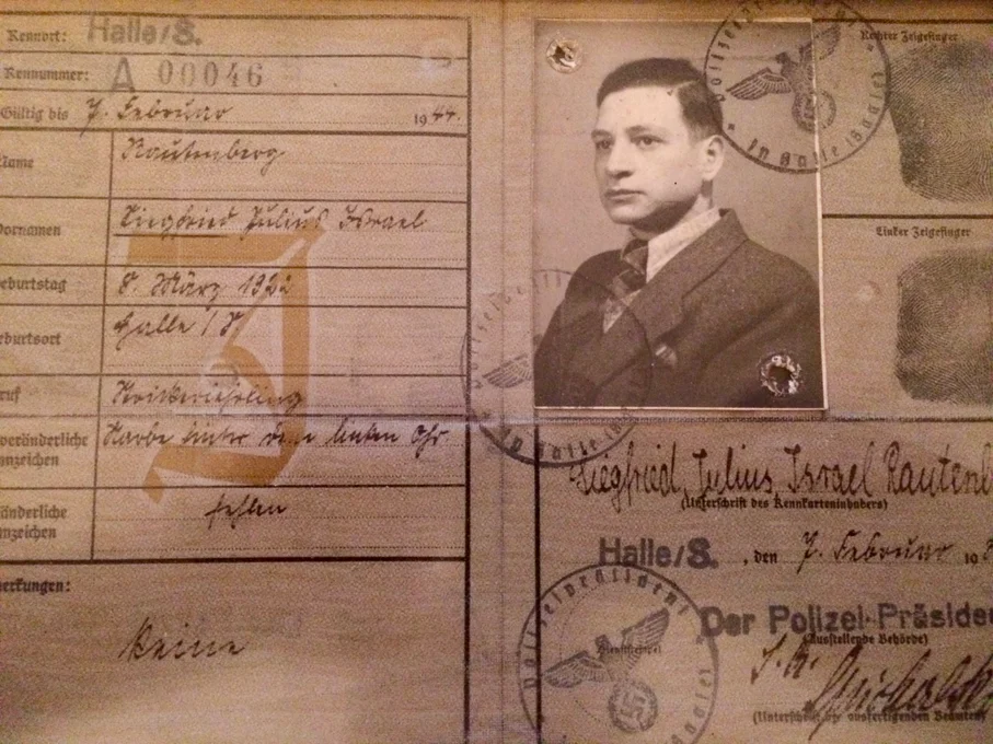 Image of a Jewish man's ID card from Nazi Germany