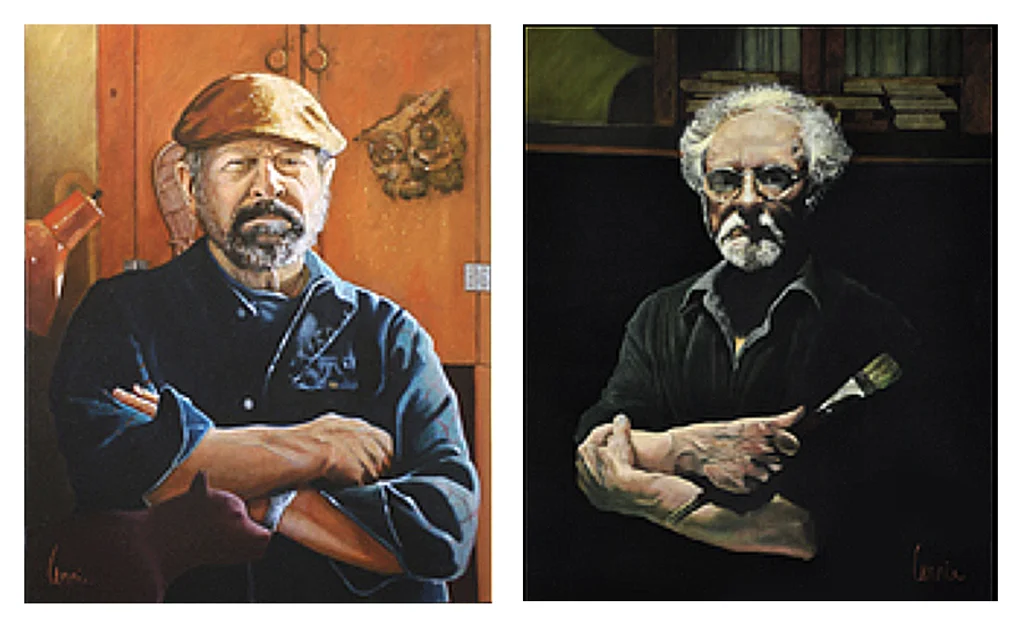 side-by-side oil paintings of two men