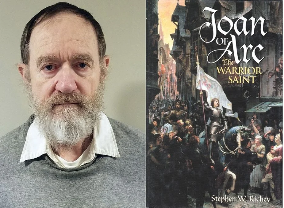 A head and shoulders photo of a bearded man next to a book cover for 