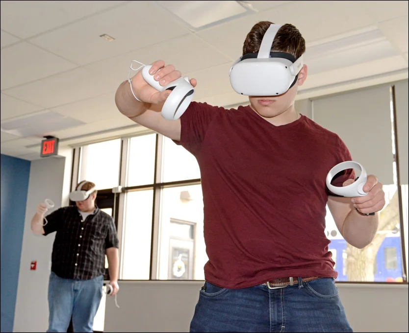 Man using virtual reality headset