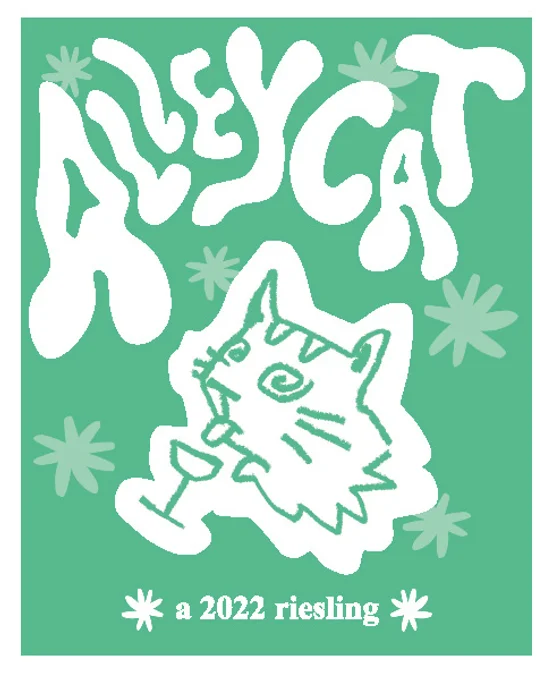 Cartoon image of cat sipping wine