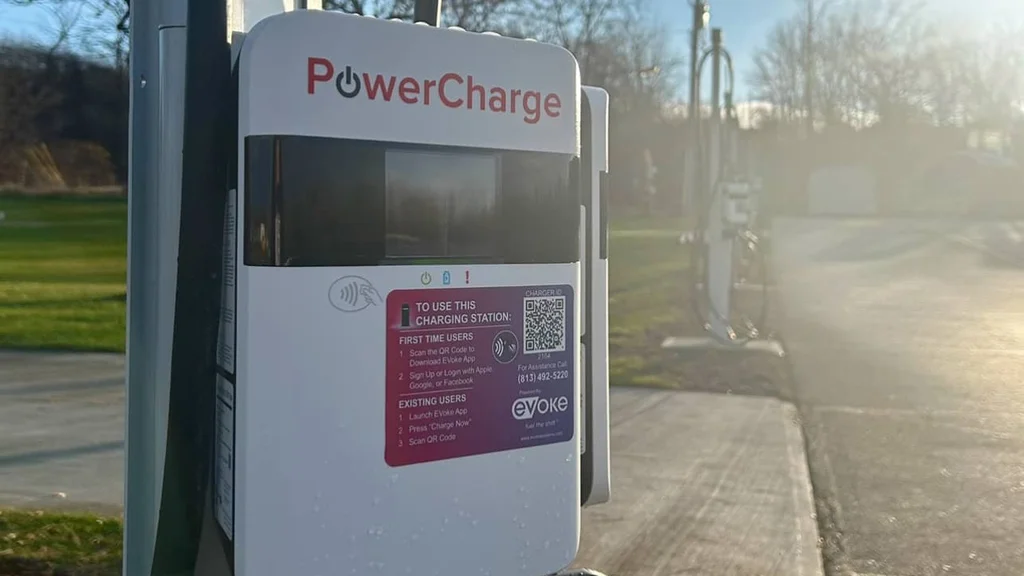 Electric vehicle charging station at FLCC Canandaigua campus in G-Lot.