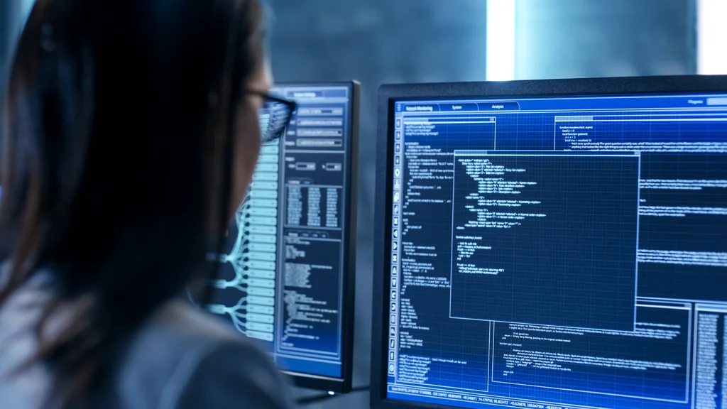 A student at a computer display programming a network switch.