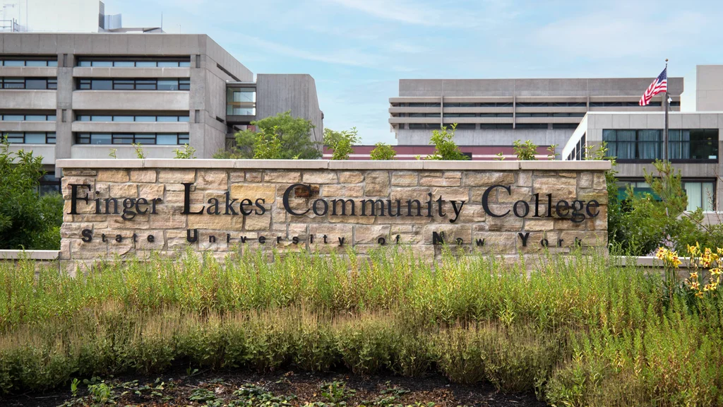Finger Lakes Community College sign outside the main building in Canandaigua, NY