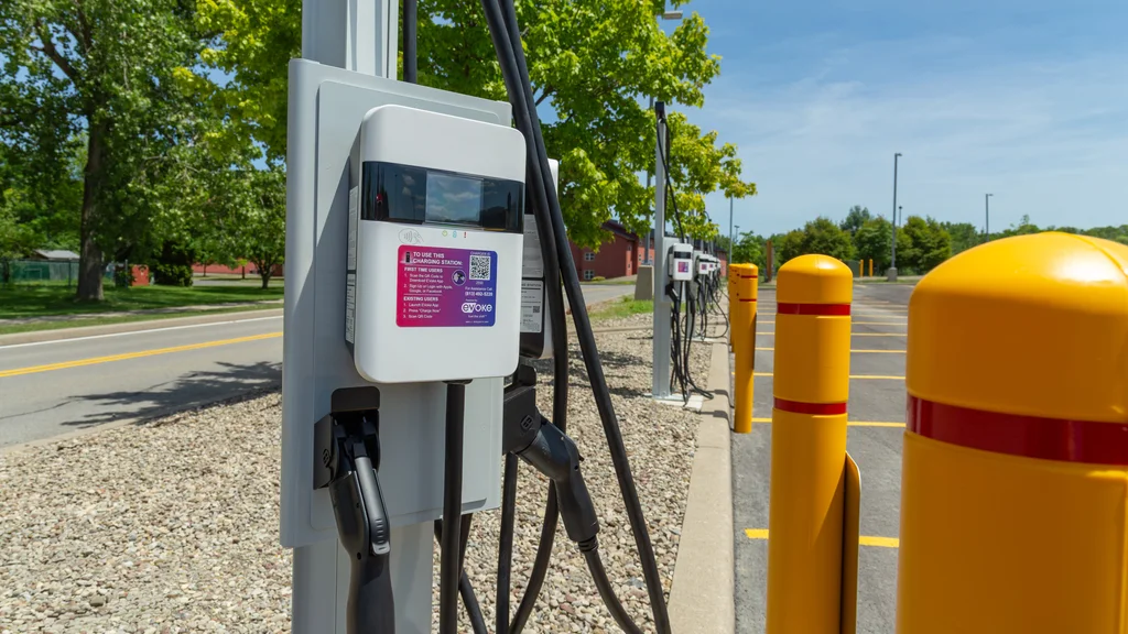 Electric vehicle charging stations in A-lot at FLCC's main campus.