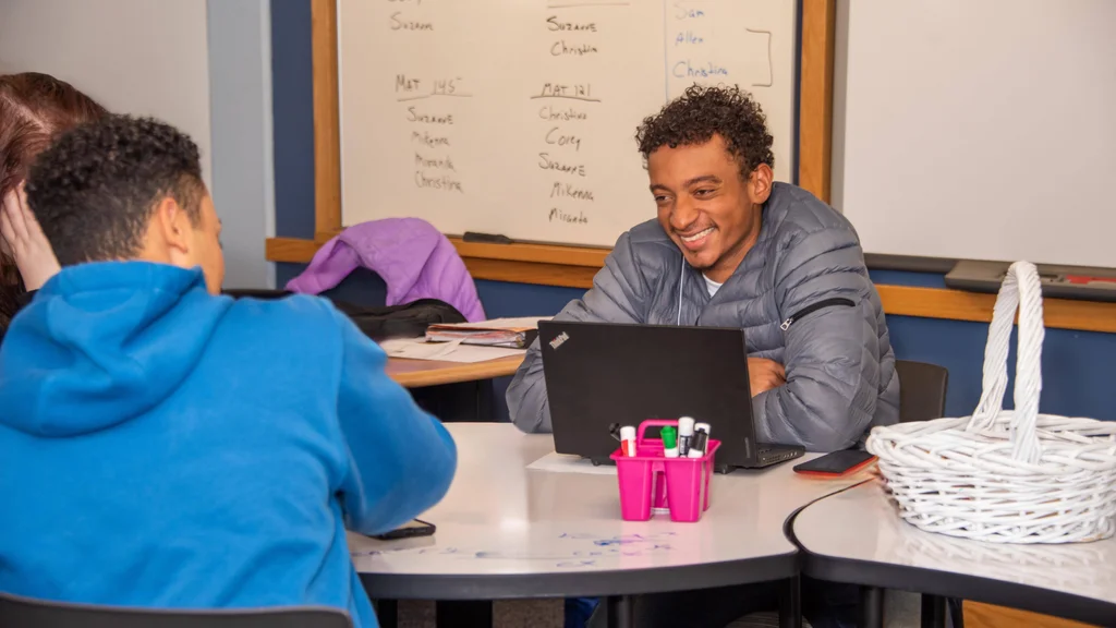 Math students work together in the Math Center.
