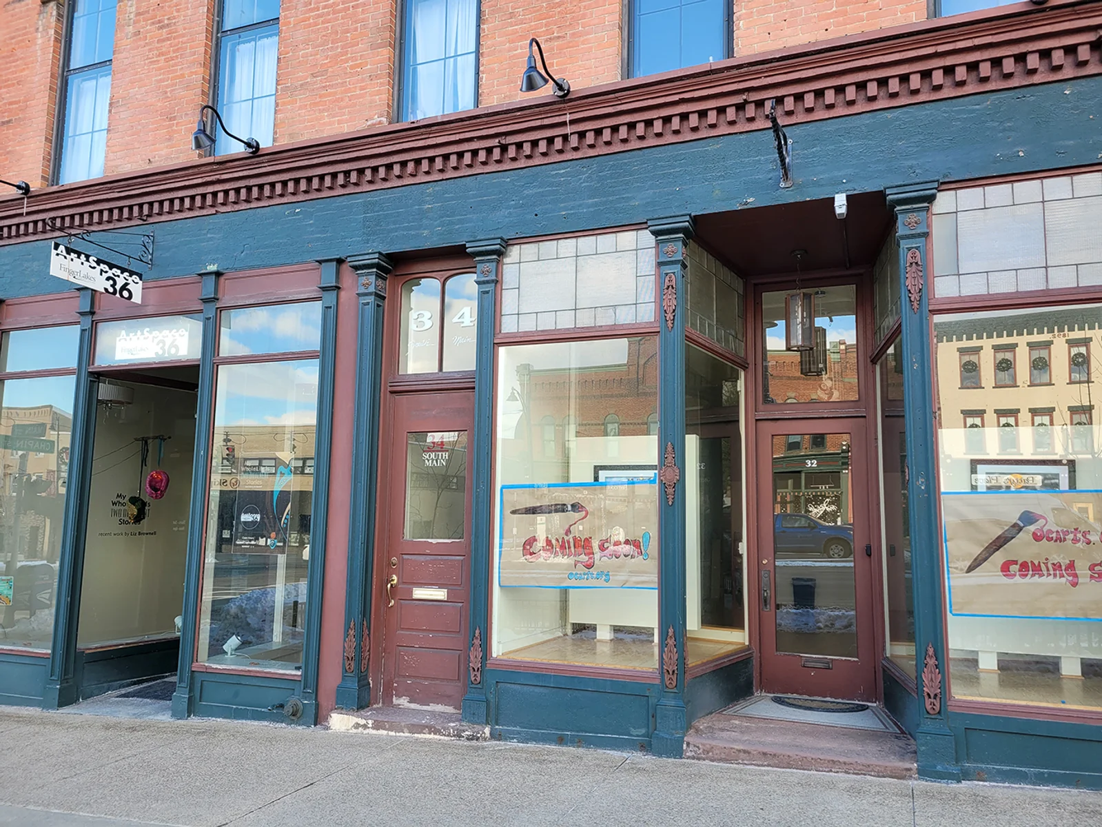 Exterior view showing storefronts at 32 and 36 S. Main, Canandaigua