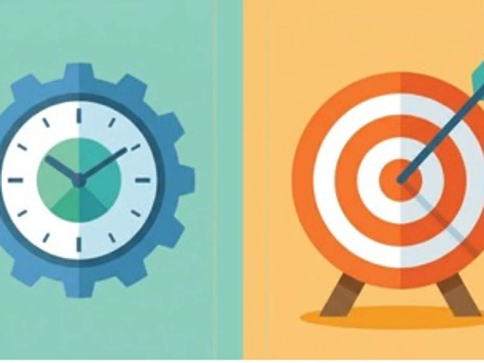 Graphic with clock next to bull's eye with arrow in center