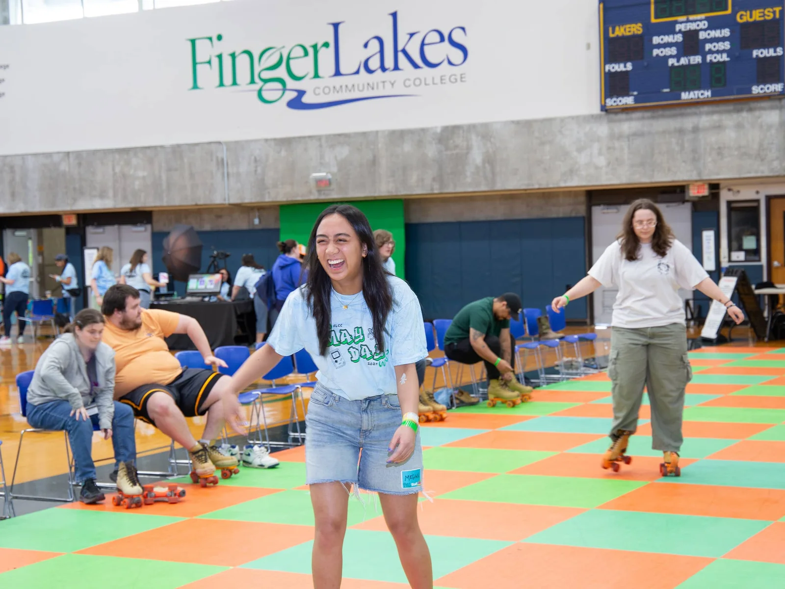 Students rollerskating on May Day in the FLCC gymasium