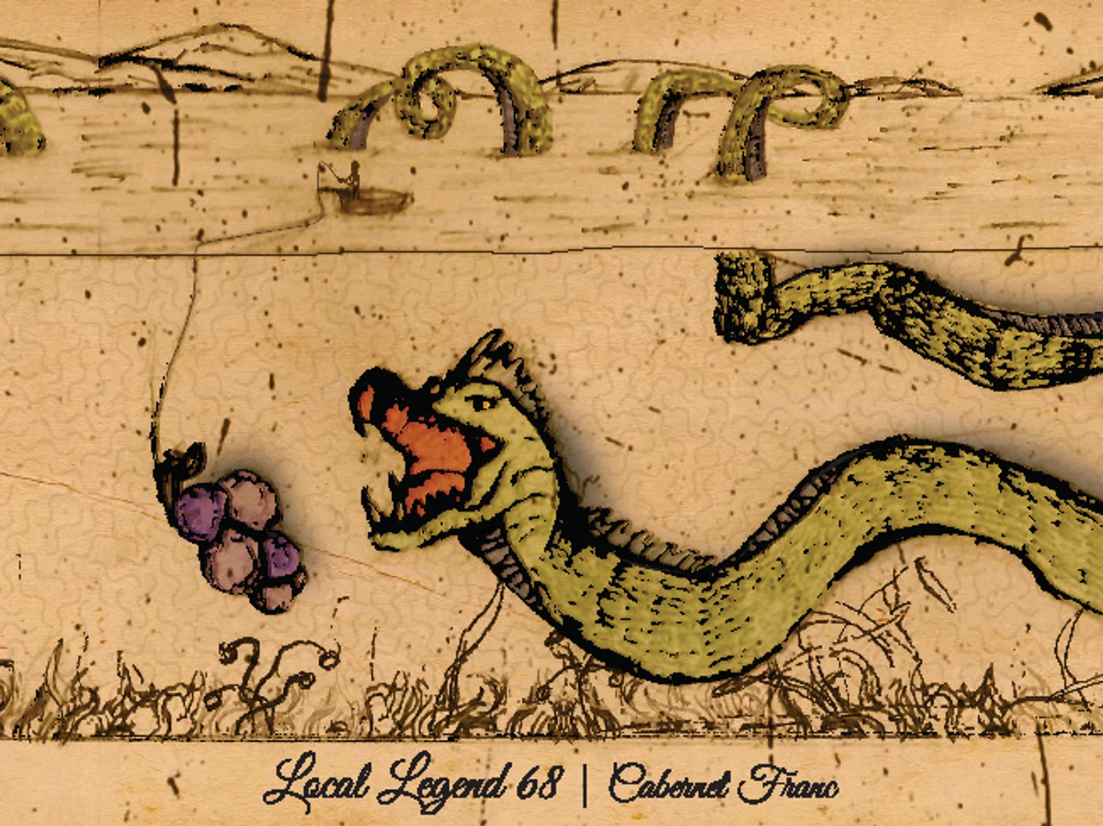 Serpent about to bit a cluster of grapes