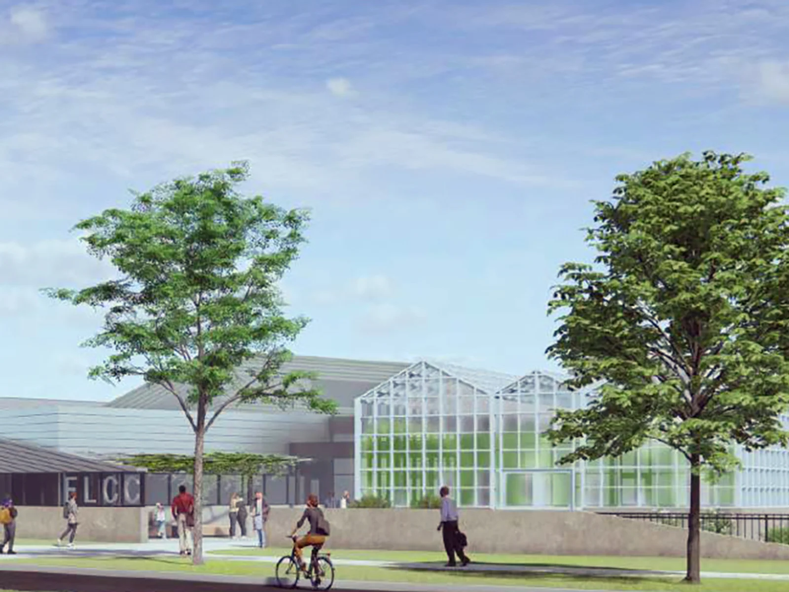 Artists rendering of building with attached greenhouse