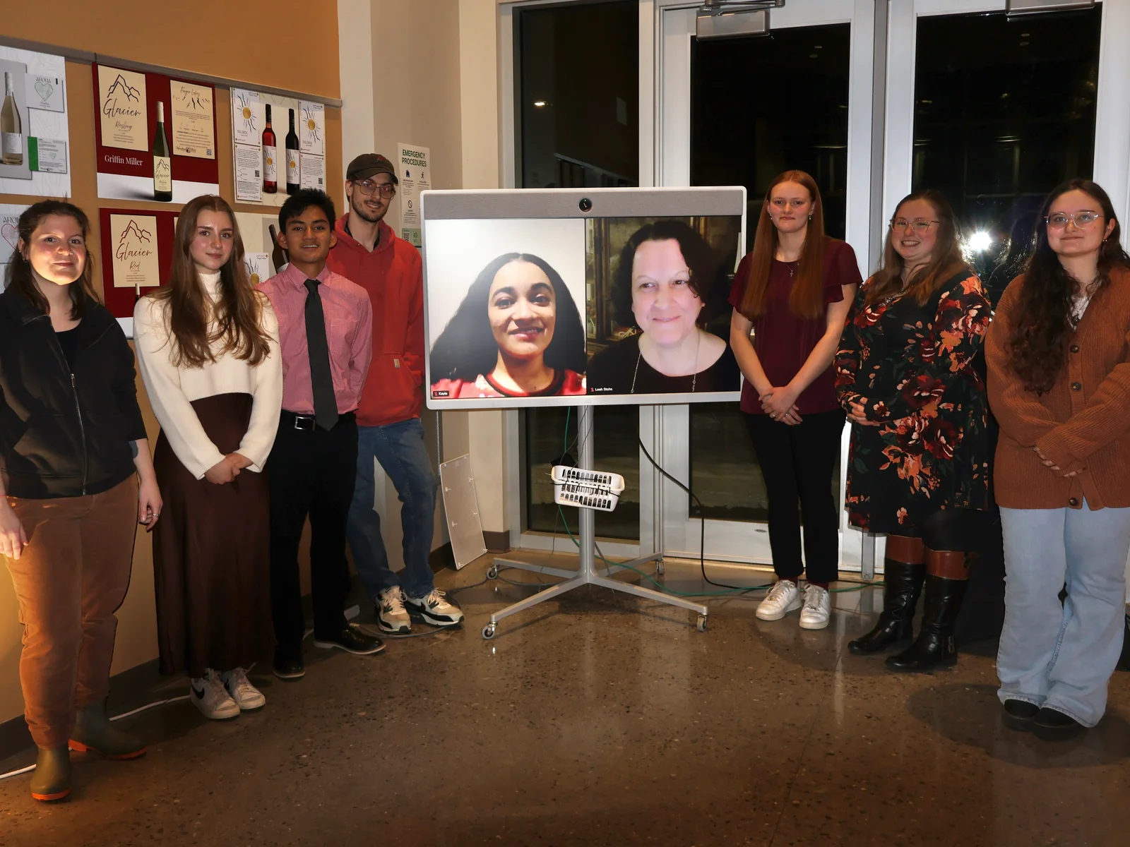 Lauren Turner presenting her design at the fall 2025 FLCC wine label design competition.
