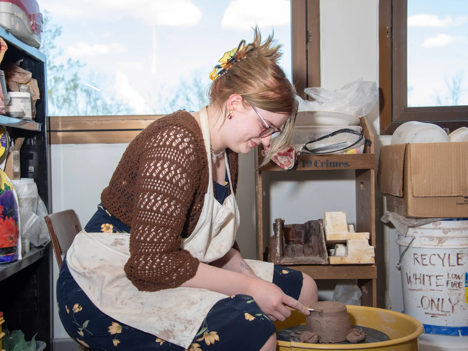 Student artist at work in the painting studio.
