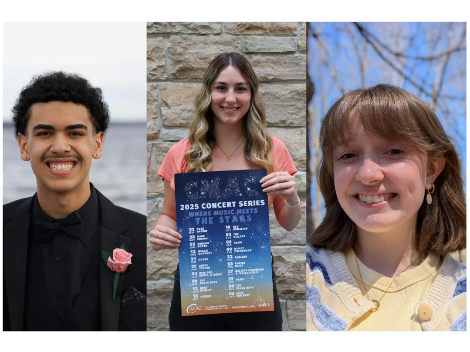 Three FLCC student headshots representing the spring 2025 competition winners.