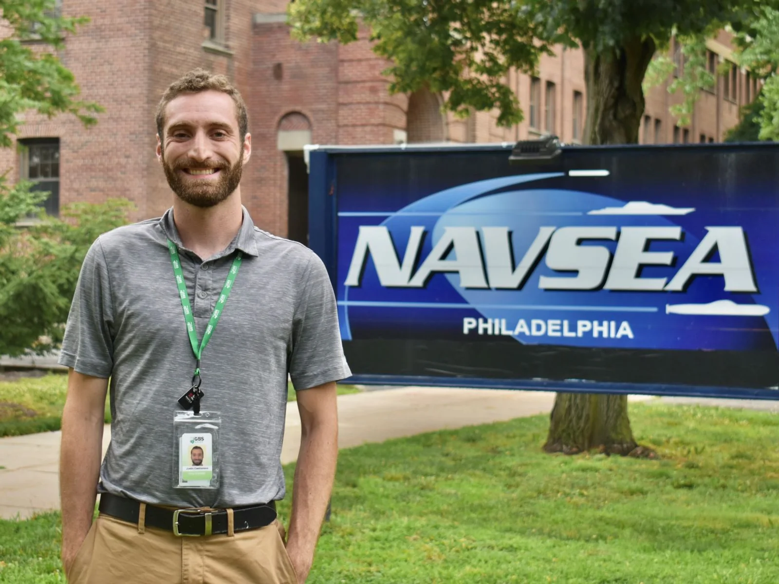 Justin Castronovo in front of NAVSEA building