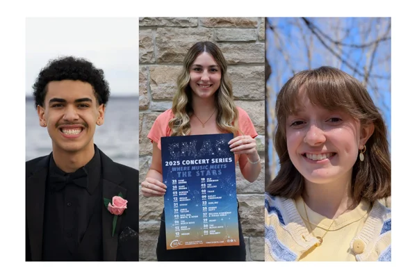 Three FLCC student headshots representing the spring 2025 competition winners.