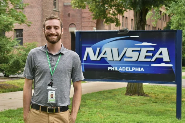 Justin Castronovo in front of NAVSEA building