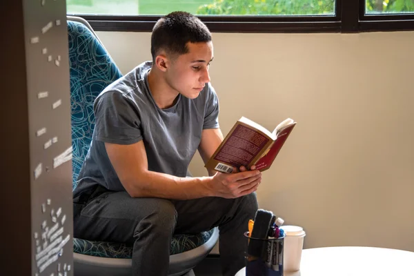 A student reads a book in the FLCC Writing Center.