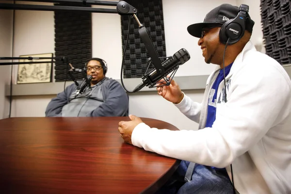 Johnny Gamble and another student in the studio.