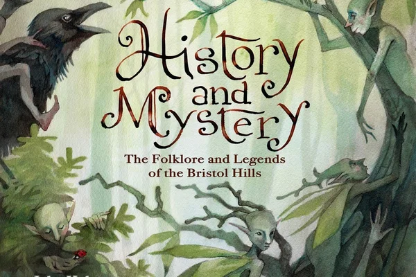 Book cover with a crow and elves in woods