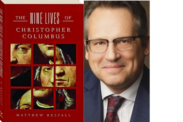 Book Cover showing panels with faces next to a headshot of the author