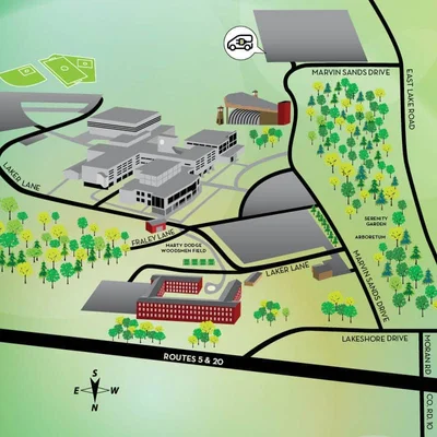 Map of the location of electric vehicle charging stations at FLCC Canandaigua campus in G-Lot.