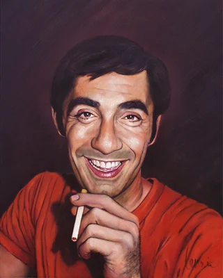 Oil painting of young man with cigarette