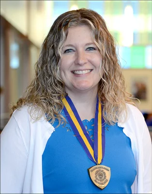 Woman wearing medal