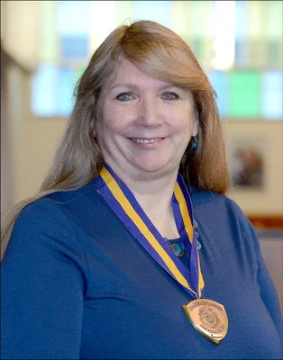 Woman wearing medal