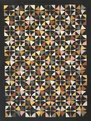 A geometric pattern of triangles inside circles in muted colors