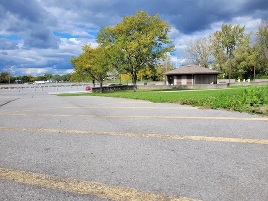 Landscape view of the northeast corner of the CMAC parking lot where the EV charging stations would be installed.
