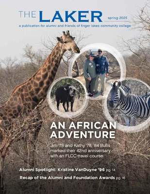 Cover of the Laker magazine with images of an older couple and African animals