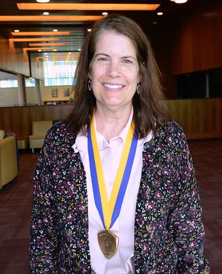 Woman wearing medal