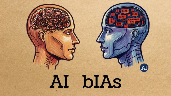 Two robot heads in profile showing symbols in their brains